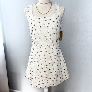 NWT beaded white Cream Floral square neck mini crepe Dress